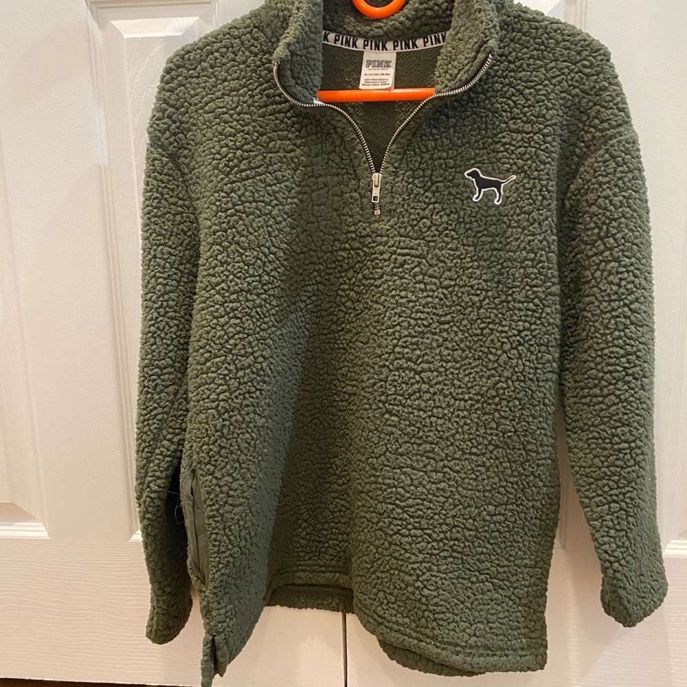 Green Victoria’s Secret/pink pullover with zipper.